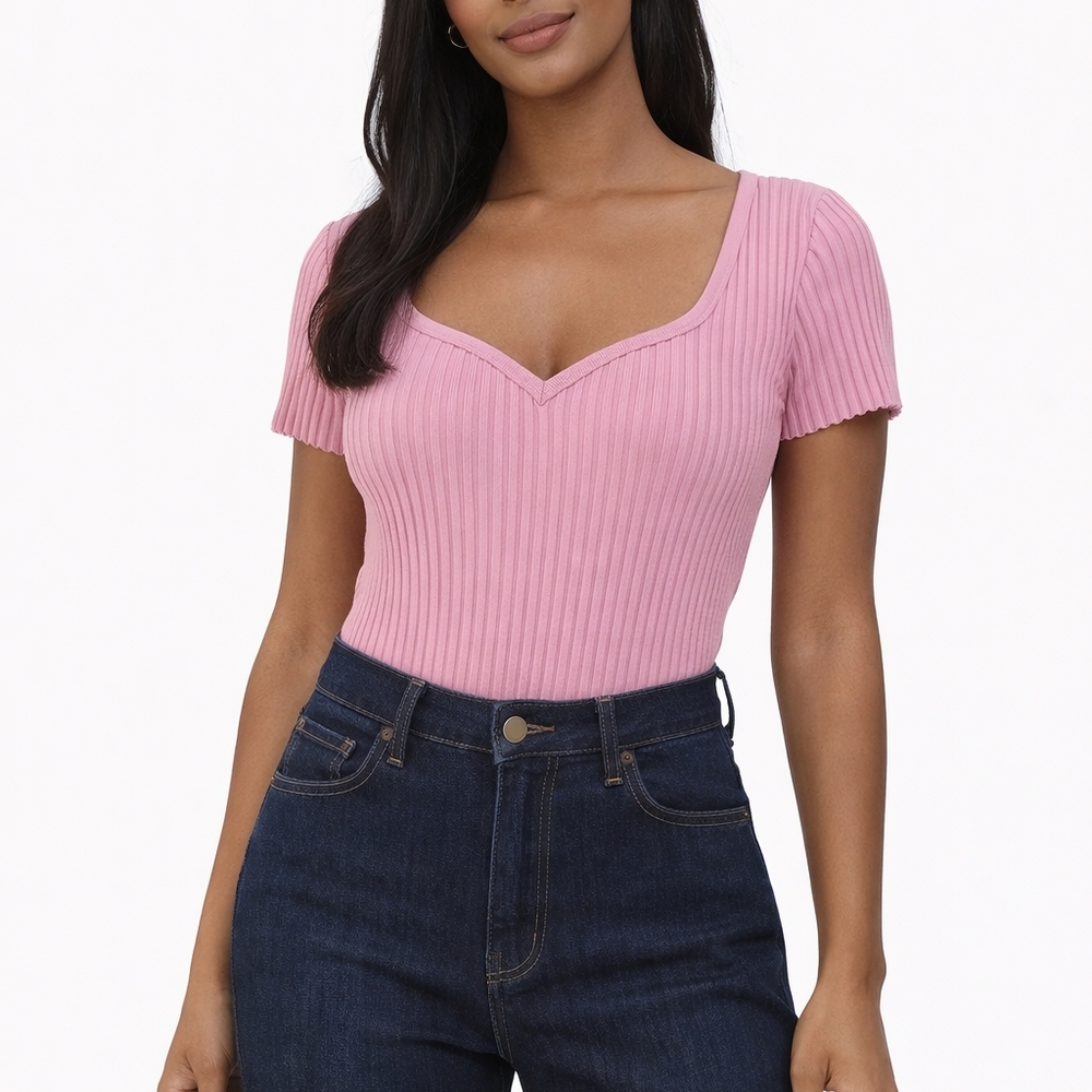 ZARA Ribbed Pink Bodysuit Size S NWOT